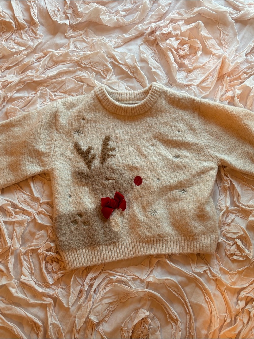 Zara Ivory Reindeer Christmas Holiday Sweater